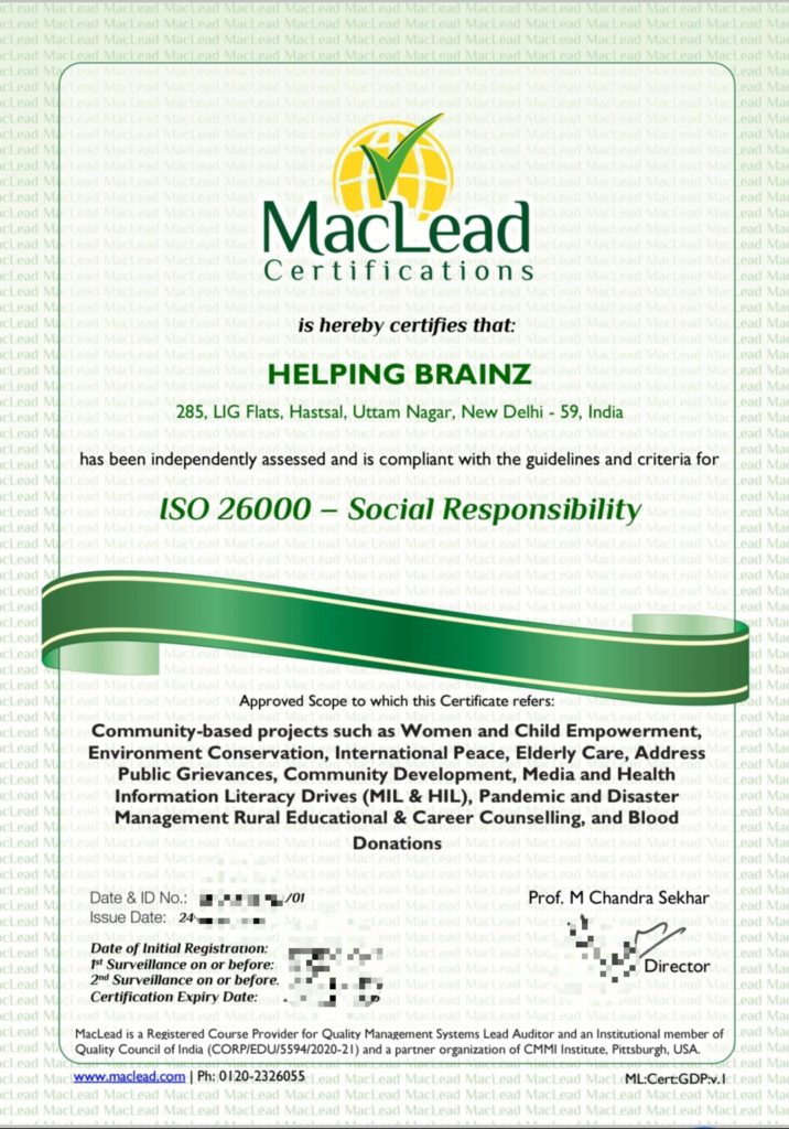 ISO 26000 Compliance Certificate from MacLead